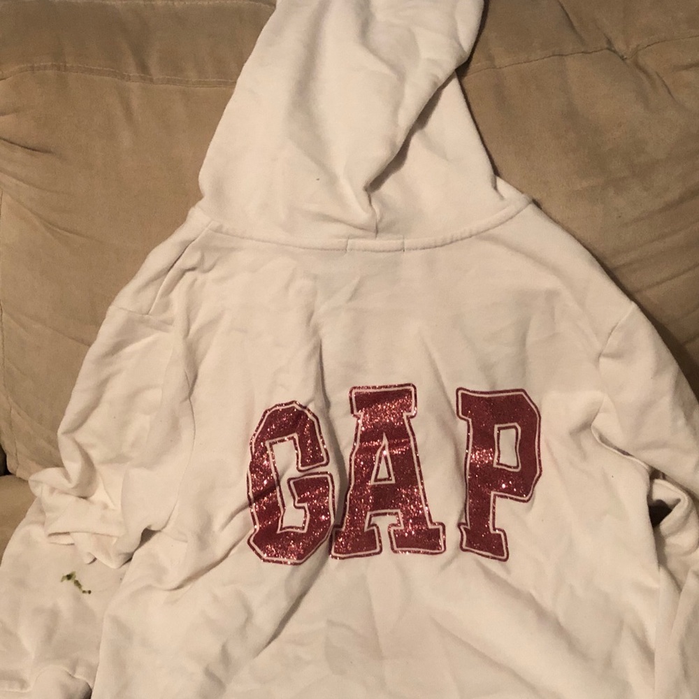 White Gap Hoodie with Small Pink Heart!